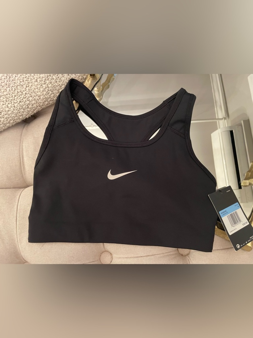 Nike Black Racerback One-Piece Swim Top with White Swoosh